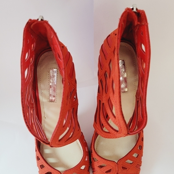 BCBGeneration Drita Red Suede Leather Laser Cut Zip Stilletto Heels - Picture 5 of 10